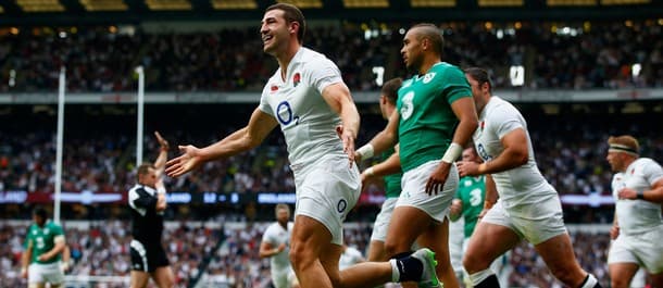 Jonny May celebrates in the 21-13 warm-up victory over Ireland.