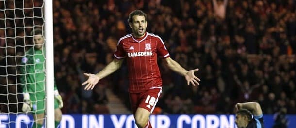 Christian Stuani celebrates scoring in the first minute against Sheffield Wednesday