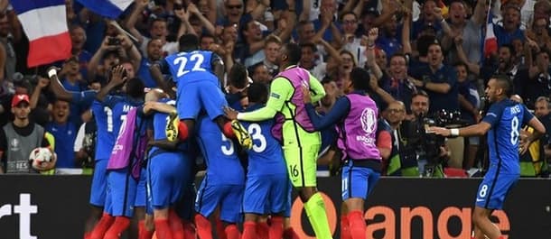 France celebrates after beating Germany in the semi final.