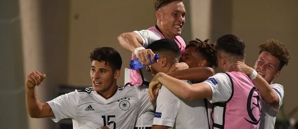 Germany's under-19 players celebrate their opener against Netherlands before losing 4-1.