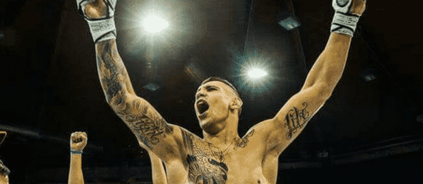 Aleksandar Rakic celebrates a MMA victory