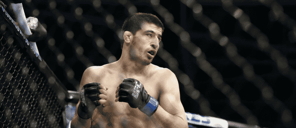 Rustam Khabilov eyes his opponent