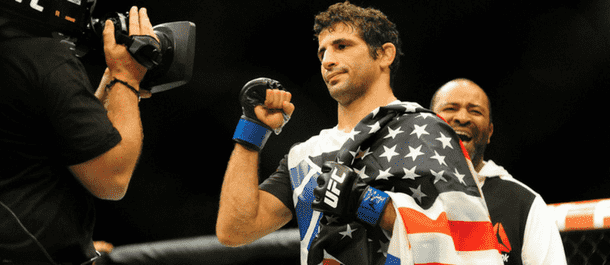 Beneil Dariush celebrates with USA flag