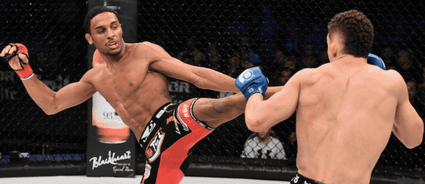 AJ McKee plants a kick in Bellator MMA