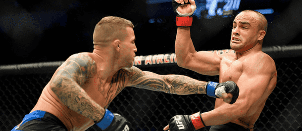 Dustin Poirier lands a punch on Eddie Alvarez