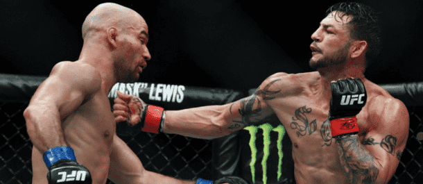 Cub Swanson connects with a left hook on Artem Lobov