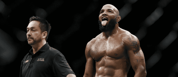 Yoel Romero celebrates a UFC victory