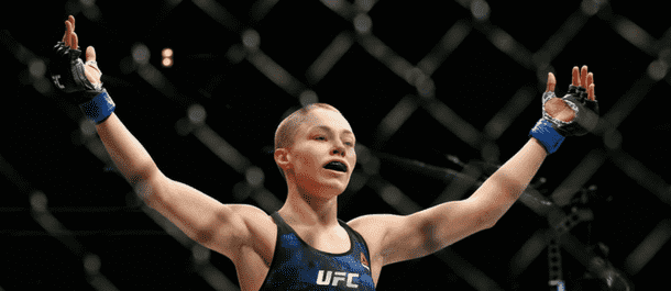 Rose Namajunas celebrates a victory at UFC 223