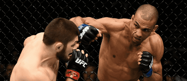 Edson Barboza strikes Khabib Nurmagomedov at UFC 219