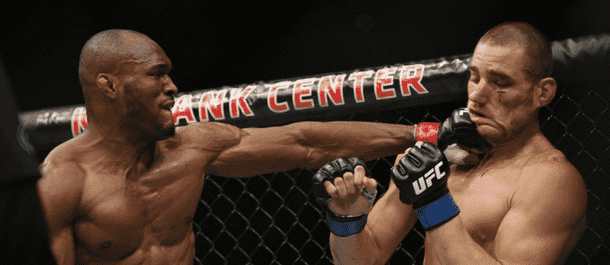 Kamaru Usman strikes away inside the cage