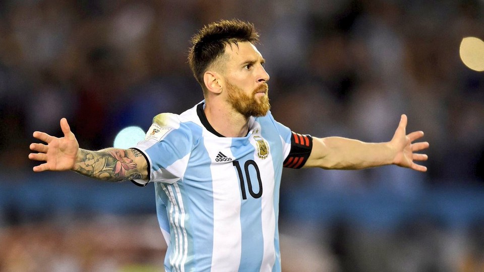 Lionel Messi celebrating after scoring for Argentina