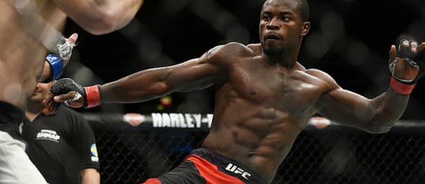 Abdul Razak Alhassan connects with a heavy right leg kick in the UFC
