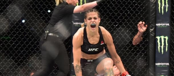 Poliana Botelho celebrates her first-round victory in the UFC