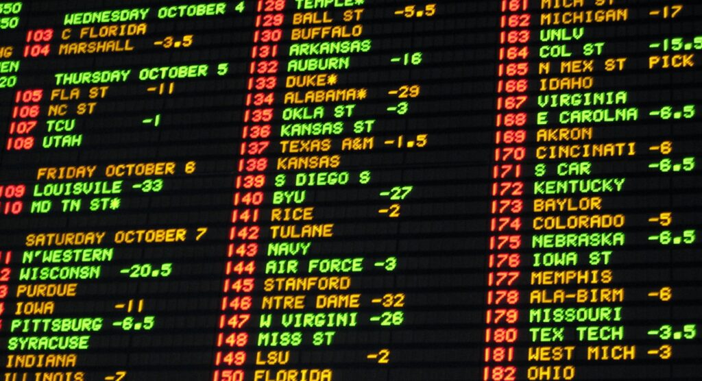 Sports betting odds display in retail sportsbook