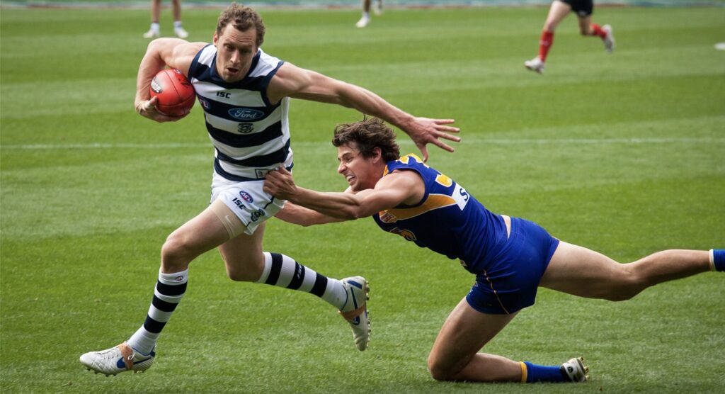 AFL player making a tackle
