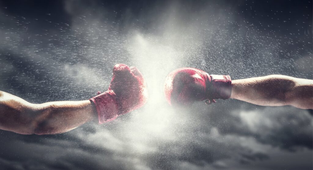 Boxers touching gloves