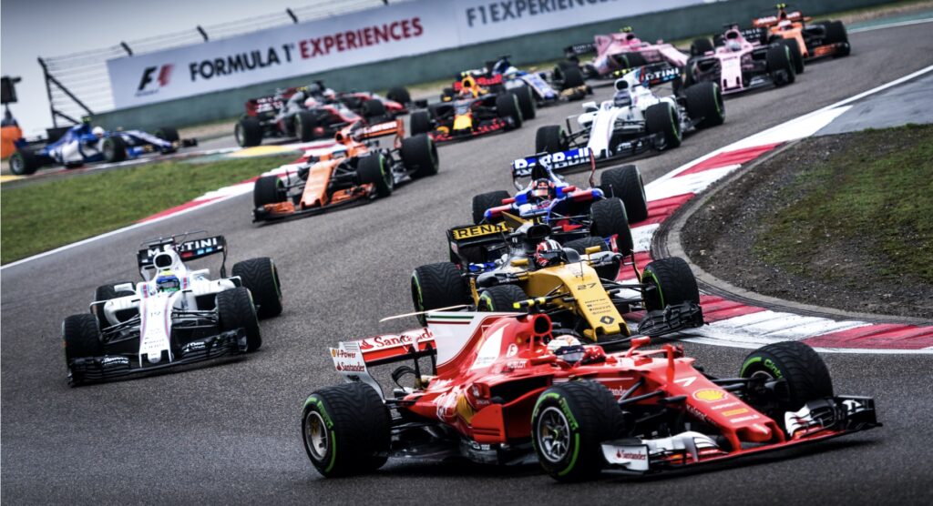 Formula 1 cars during a race