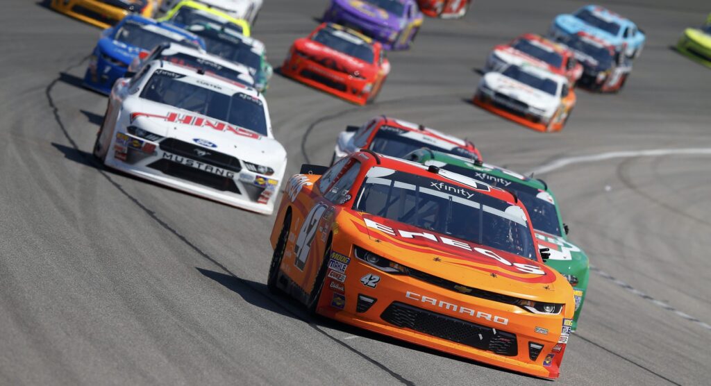 Drivers competing during NASCAR race