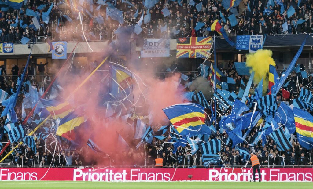 Swedish football supports celebrating win Swedish football supports celebrating win