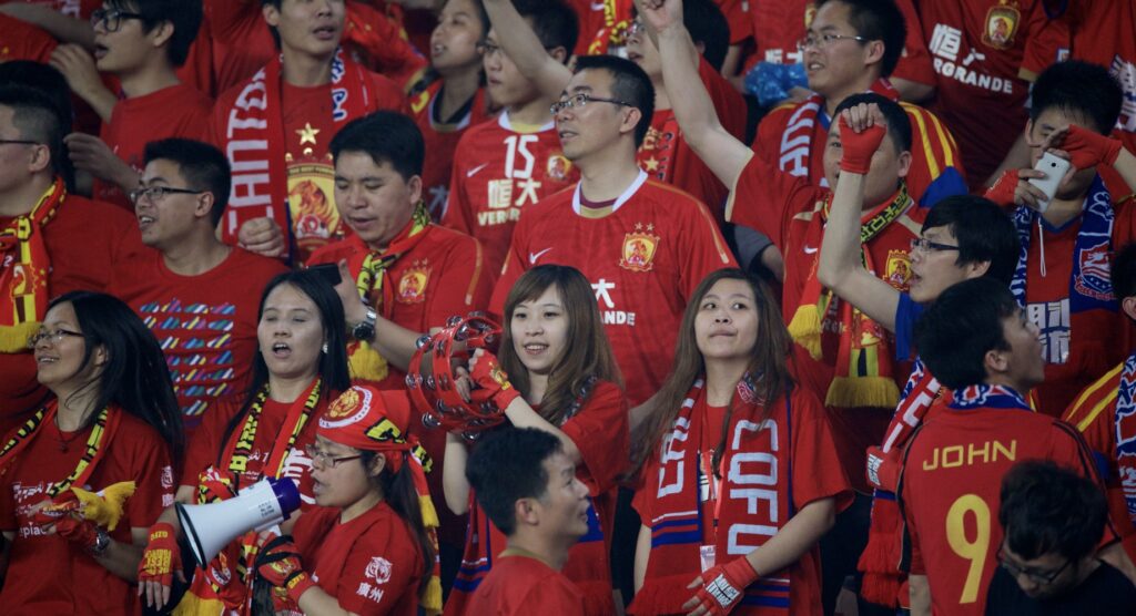 Chinese sports fans in stadium