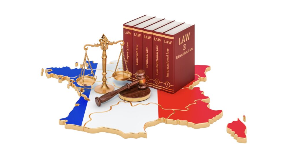 Law-related items on map of France