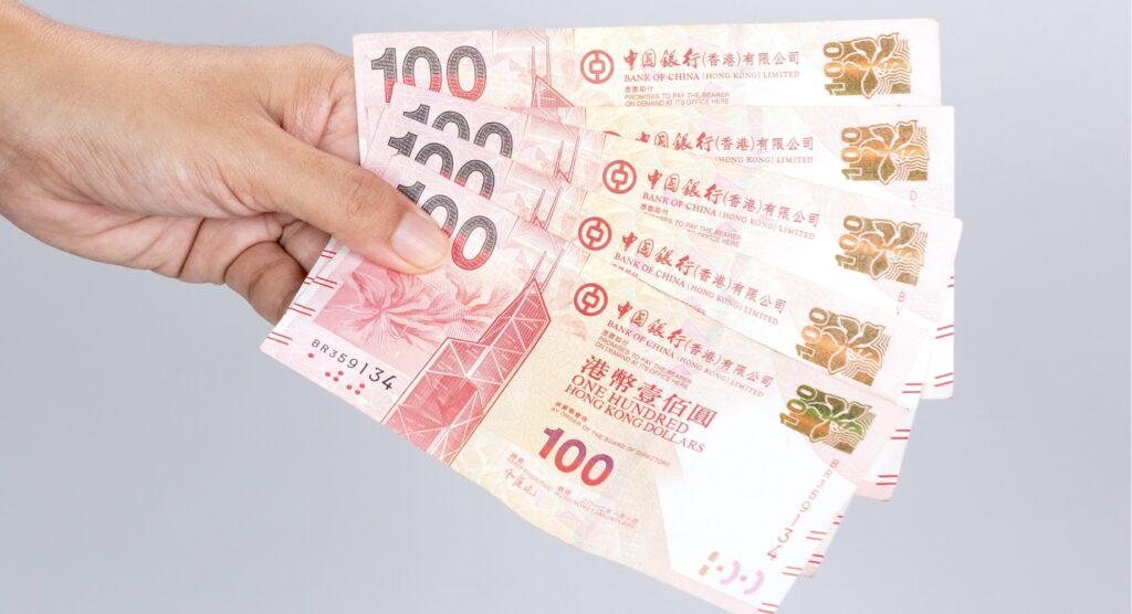 Four HKD100 banknotes