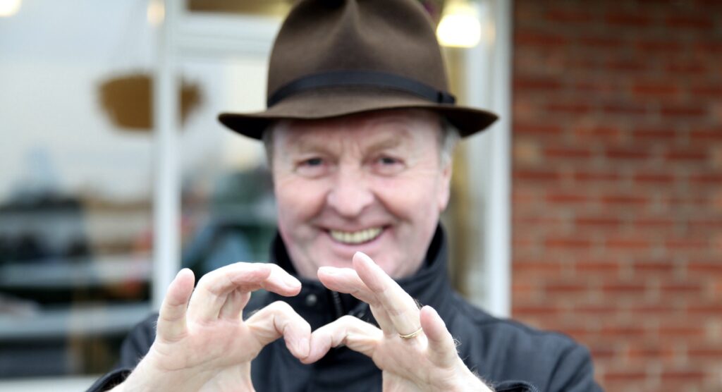 Jonjo O’Neill making heart-hand symbol