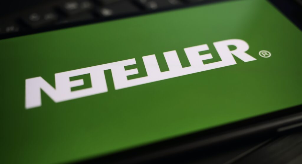 Close-up of NETELLER logo on smartphone