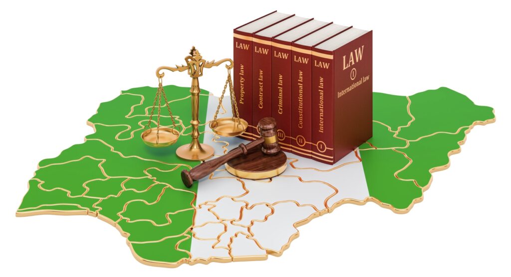 Law-related items on map of Nigeria