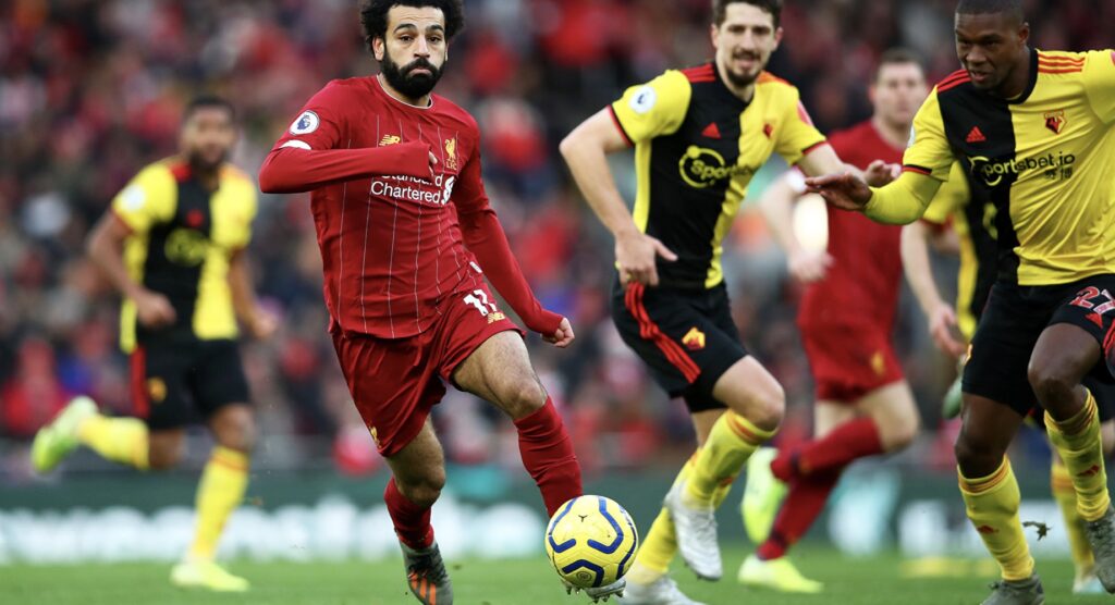 Liverpool's Mohamed Salah playing against Watford 