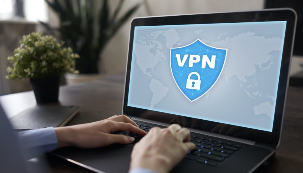 VPN icon on laptop screen VPN icon on laptop screen