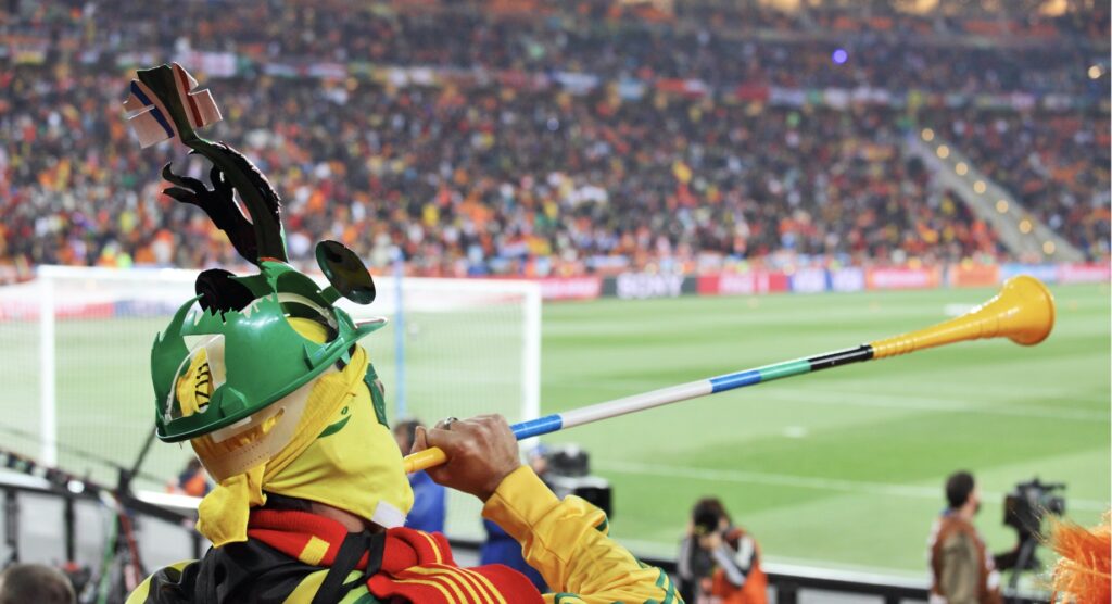 South Africa fan playing vuvuzela