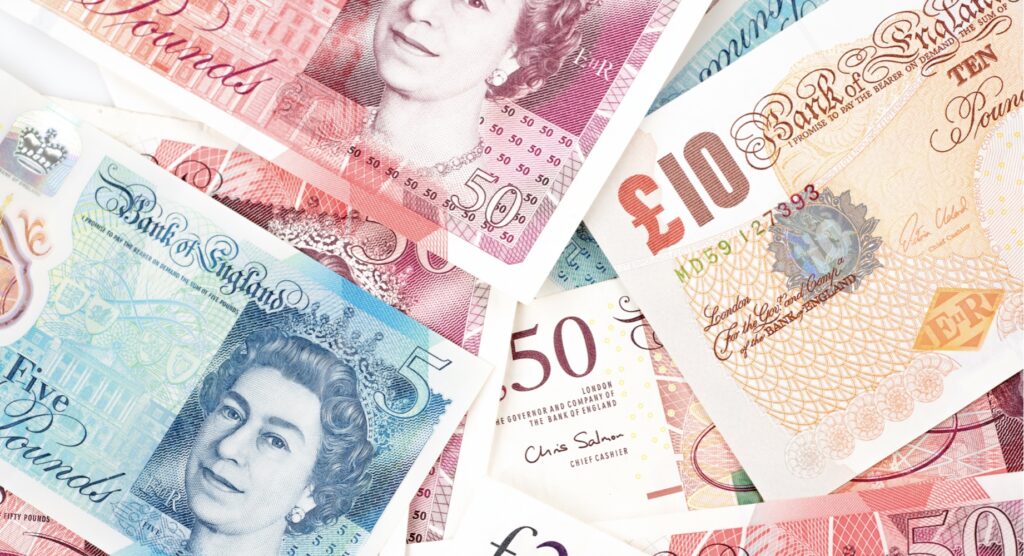 Close up of British sterling bank notes