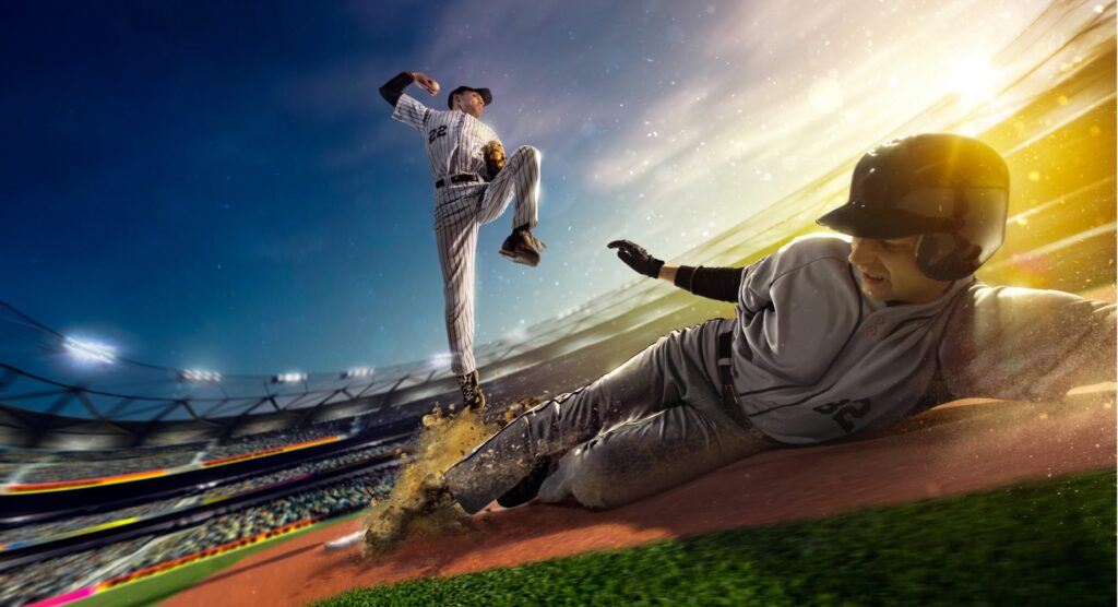 Baseball player sliding to reach base