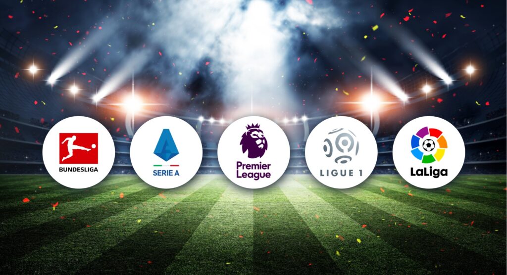 Five football league logos in a row