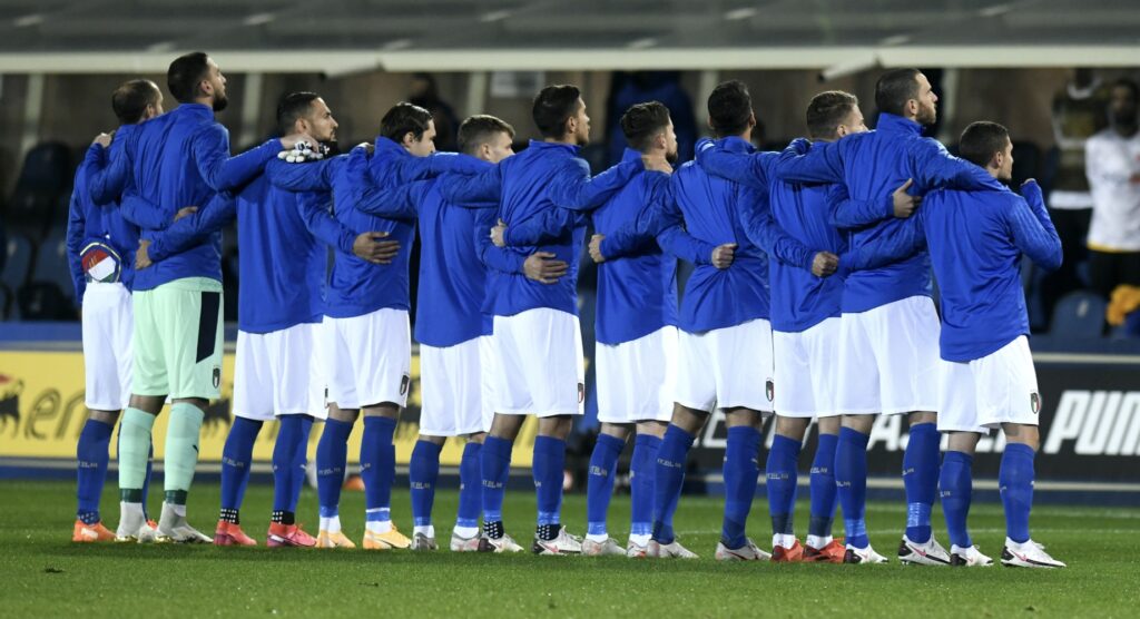 Men's national football team singing naional anthem