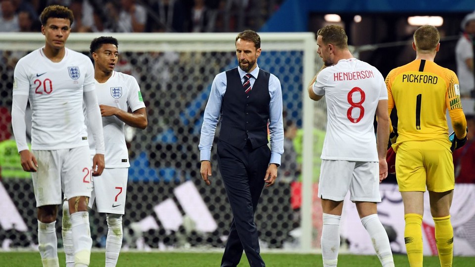Gareth Southgate and his players after the final whistle