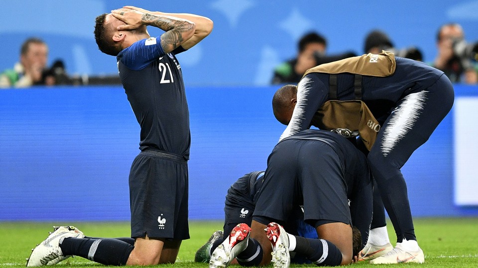 France players celebrate reaching the World Cup final