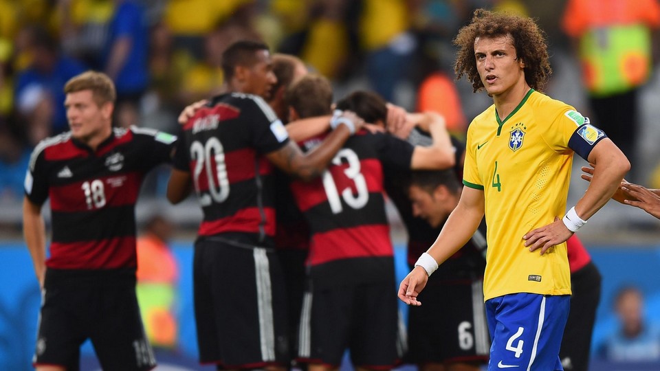 David Luiz expressing disappointment after conceding against Germany