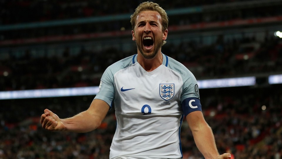 Harry Kane celebrating after scoring for England