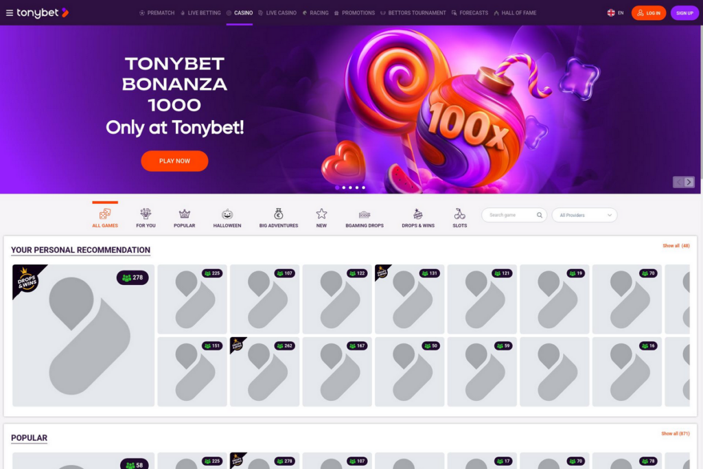 Tonybet Homepage Screenshot