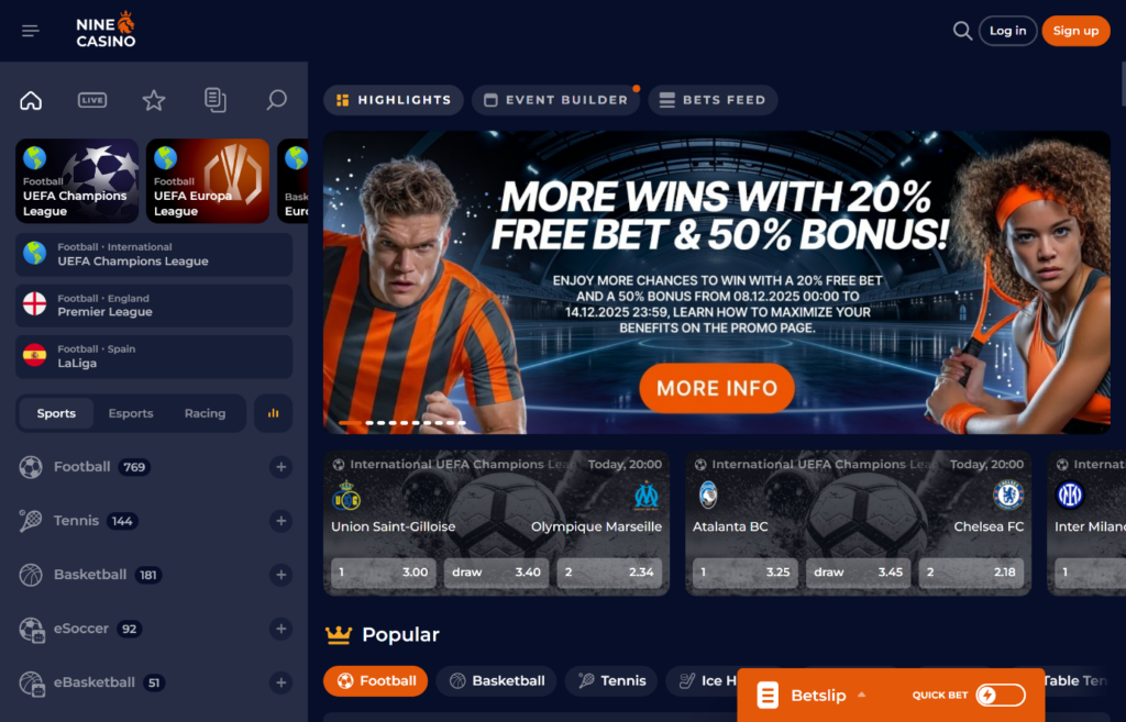 Nine Casino Sports Screenshot