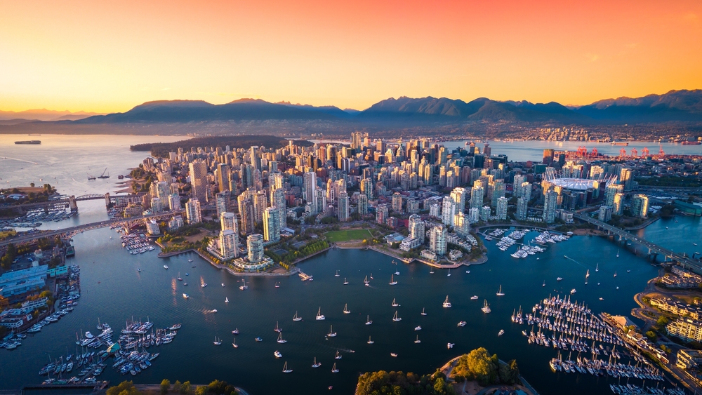 Beautiful aerial view of downtown Vancouver