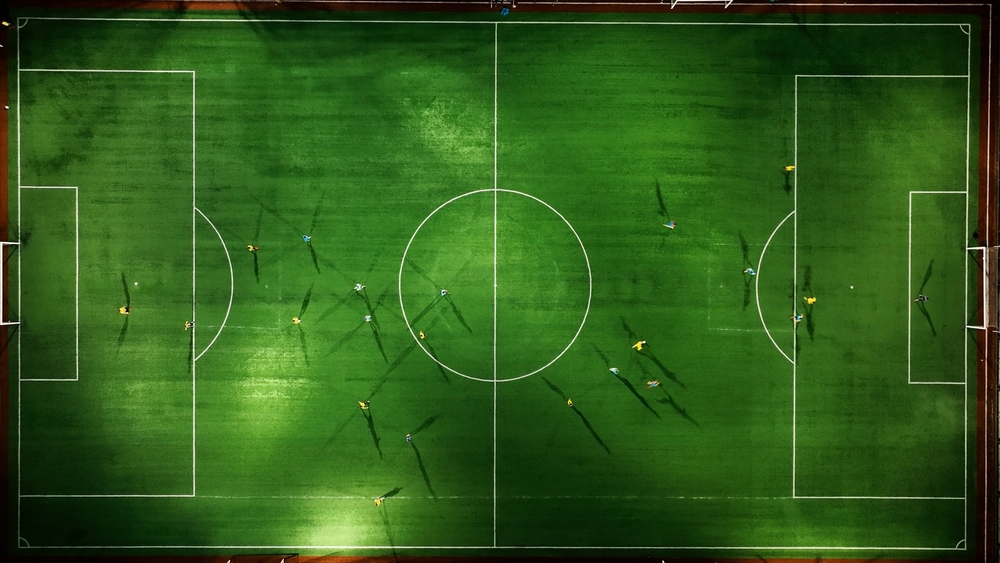 Luchtfoto van een voetbalwedstrijd