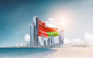 Oman flag over city