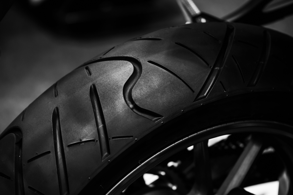 Close-up of superbike tyre