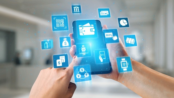 Hands making a digital wallet payment